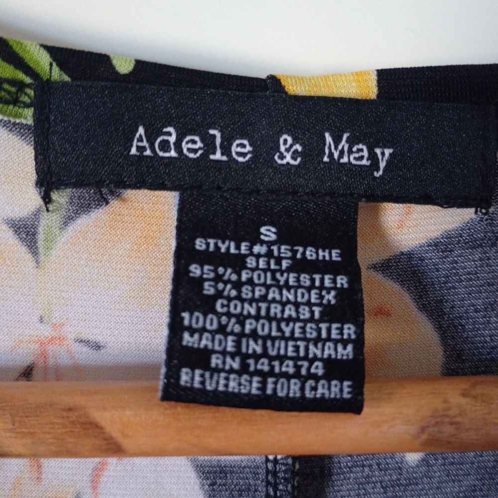 Adele & May Black and Yellow Floral Tropical Top with Sheer Overlay Size Small - Picture 11 of 12